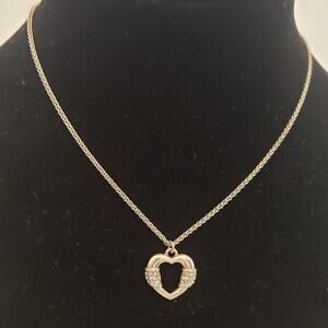 Brighton Silver plated Open Heart Pendant Necklace with Rhinestone Accents